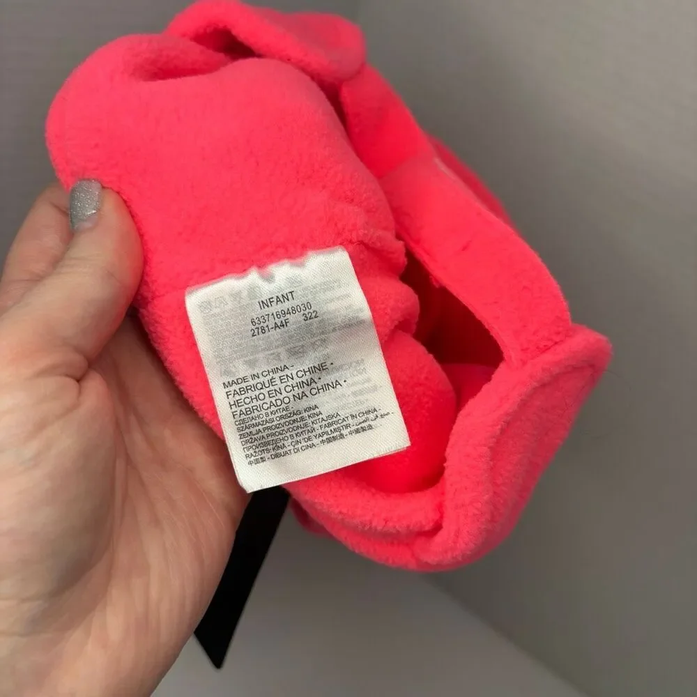 Nike Baby Infant Size Fleece Chin Strap Trapper Hat and Mittens 2 Piece Set Pink